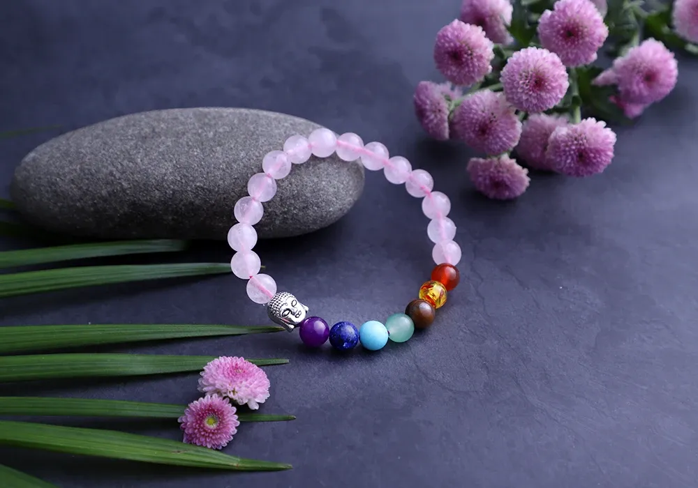 Rose Quartz 7 Chakra With Buddha Charm